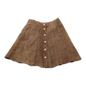 JOUJOU Skirt Size 7/8 Brown Suede A-Line Button Front Skater Grunge Leather